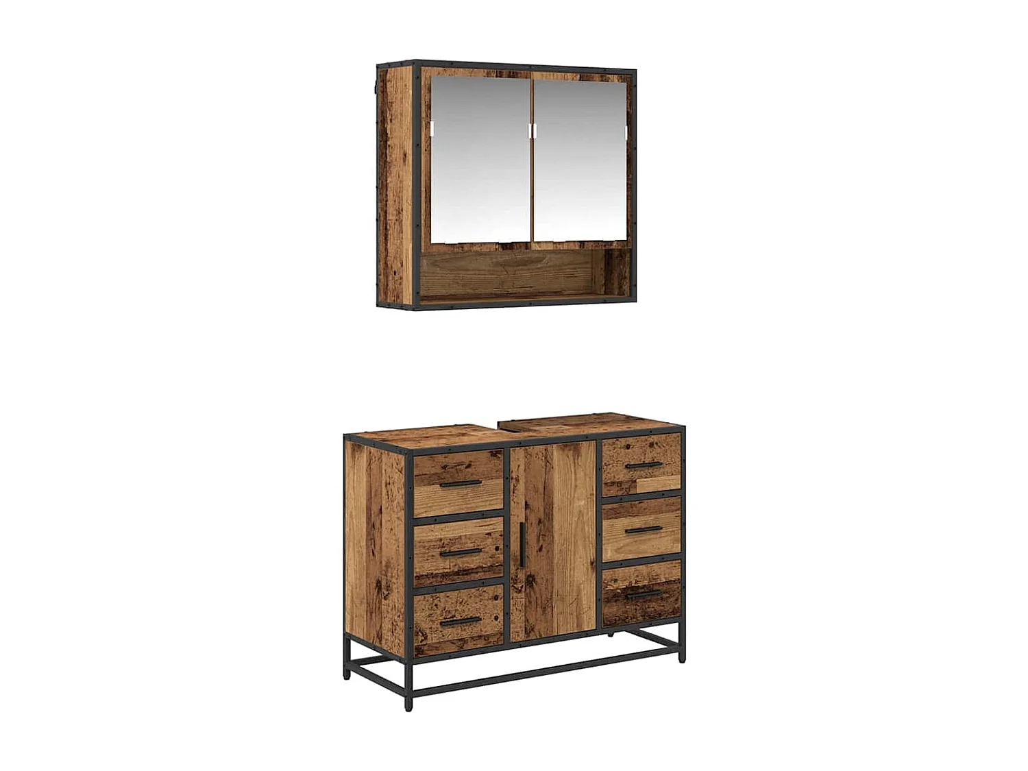 Ensemble de mobilier de salle de bain 2 pcs Bois ancien