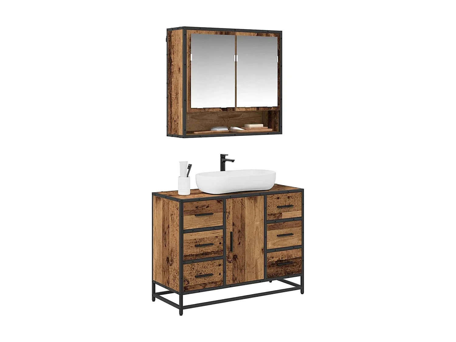 Ensemble de mobilier de salle de bain 2 pcs Bois ancien