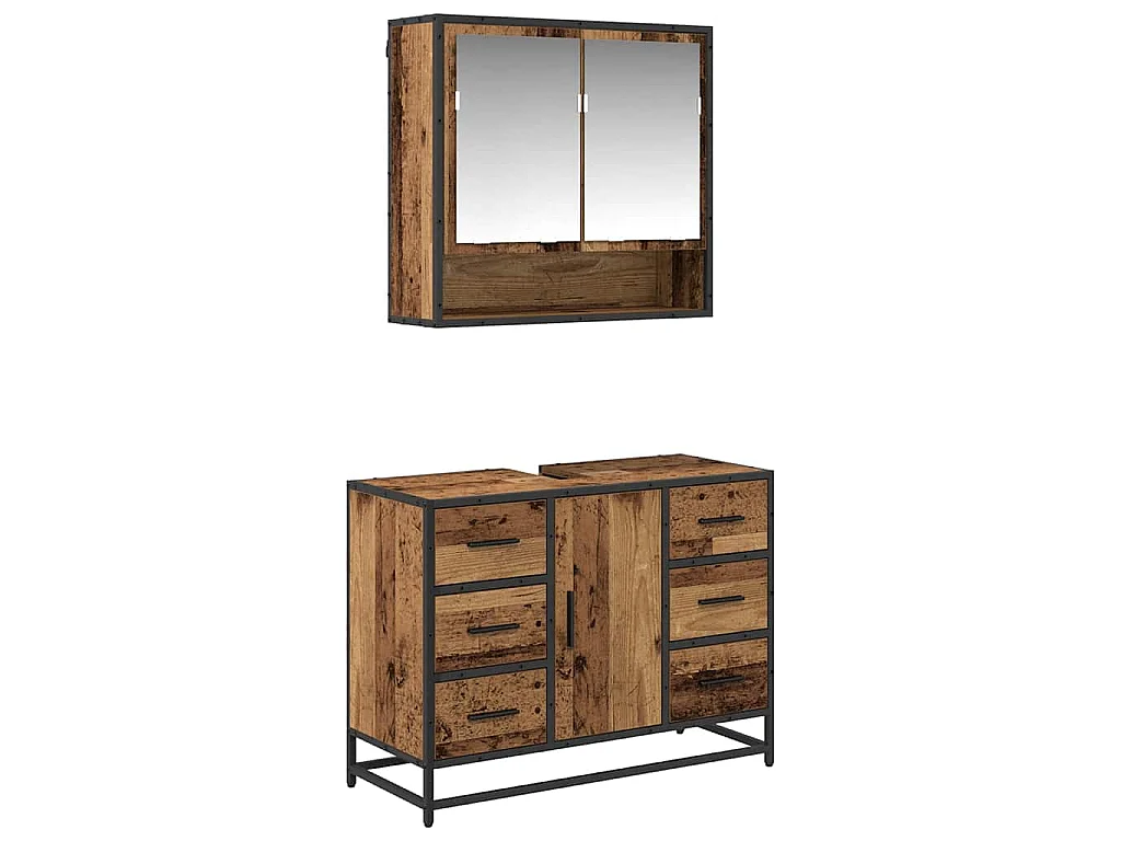 Conjunto de muebles de baño de 2 piezas en madera antigua