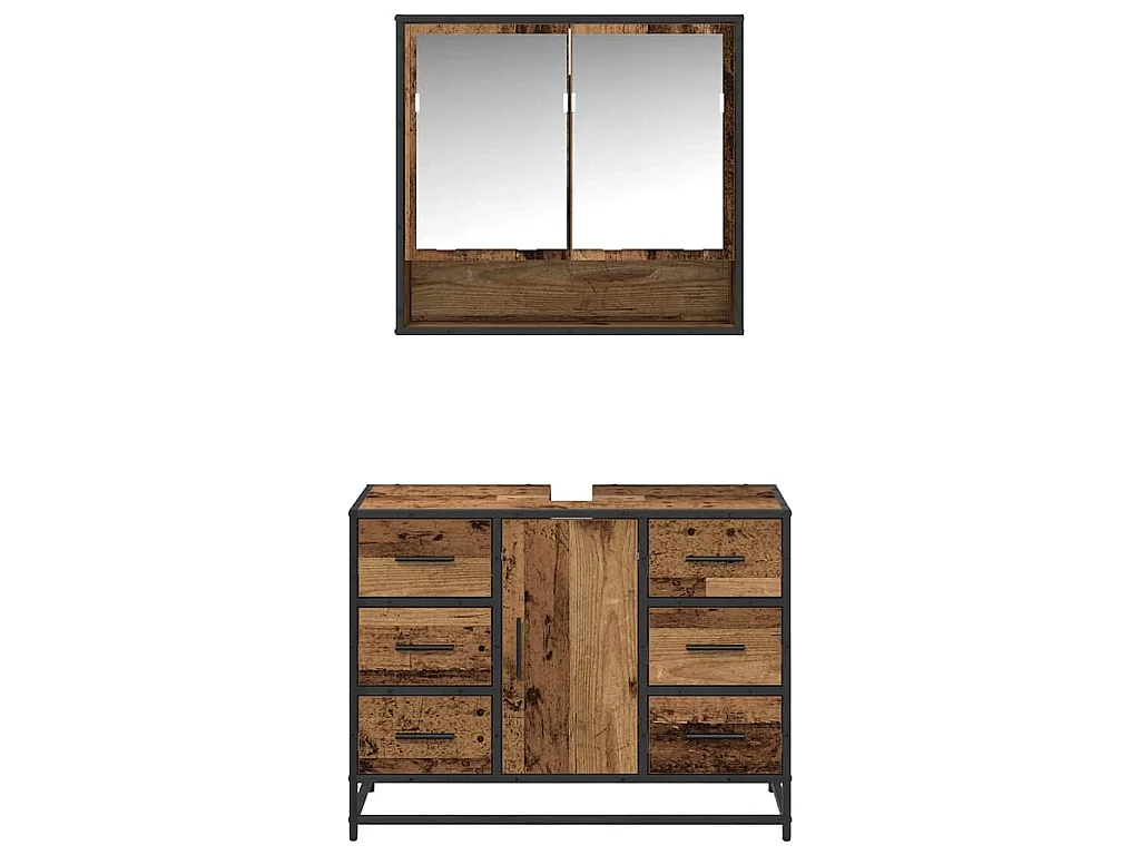 Conjunto de muebles de baño de 2 piezas en madera antigua