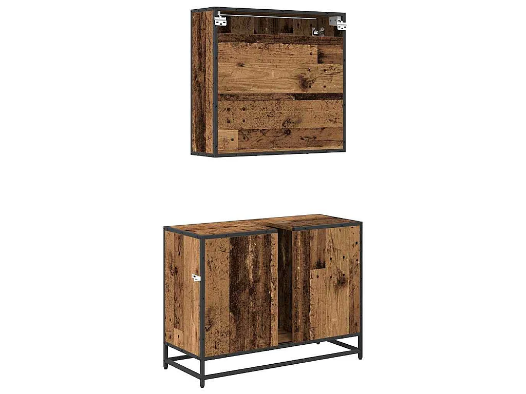 Conjunto de muebles de baño de 2 piezas en madera antigua