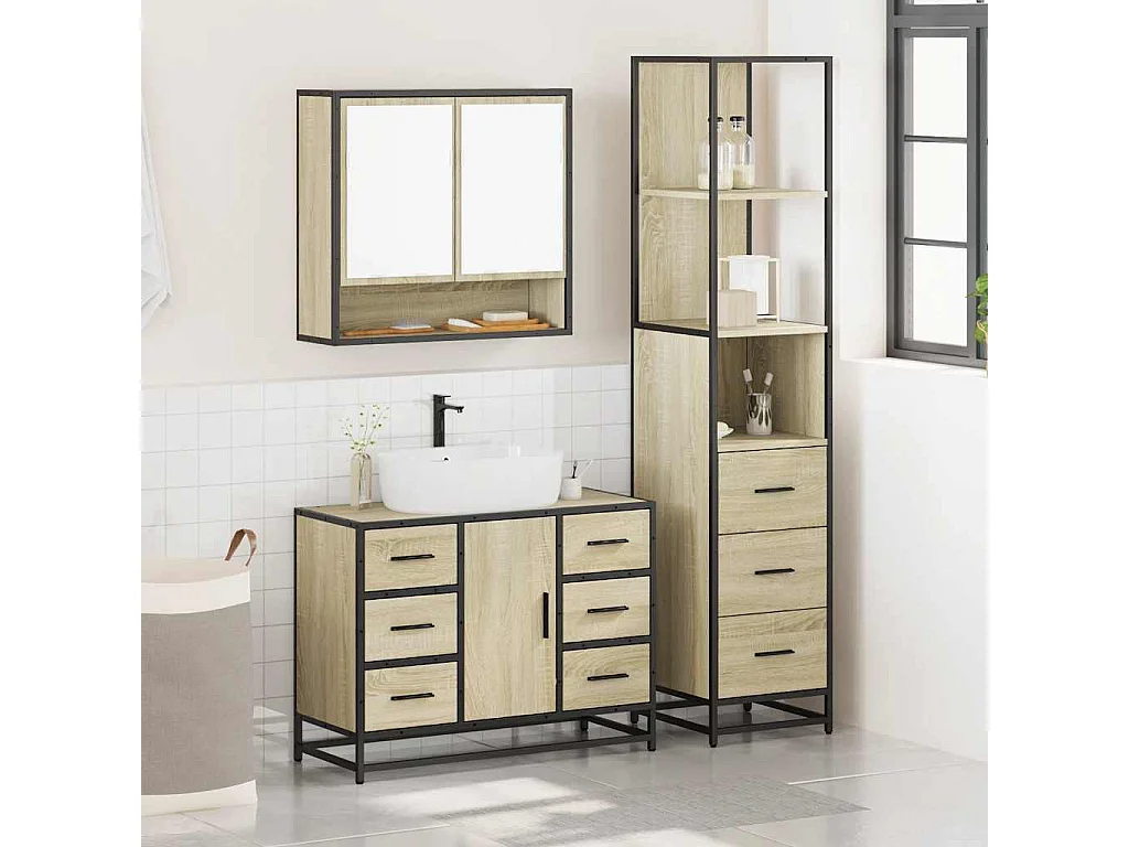 Ensemble de meubles de salle de bain 3 pcs chêne sonoma
