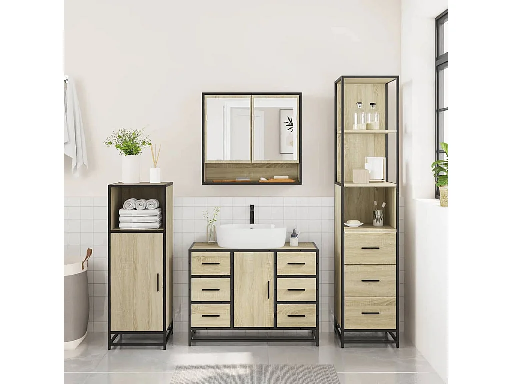 Ensemble de meubles de salle de bain 3 pcs chêne sonoma