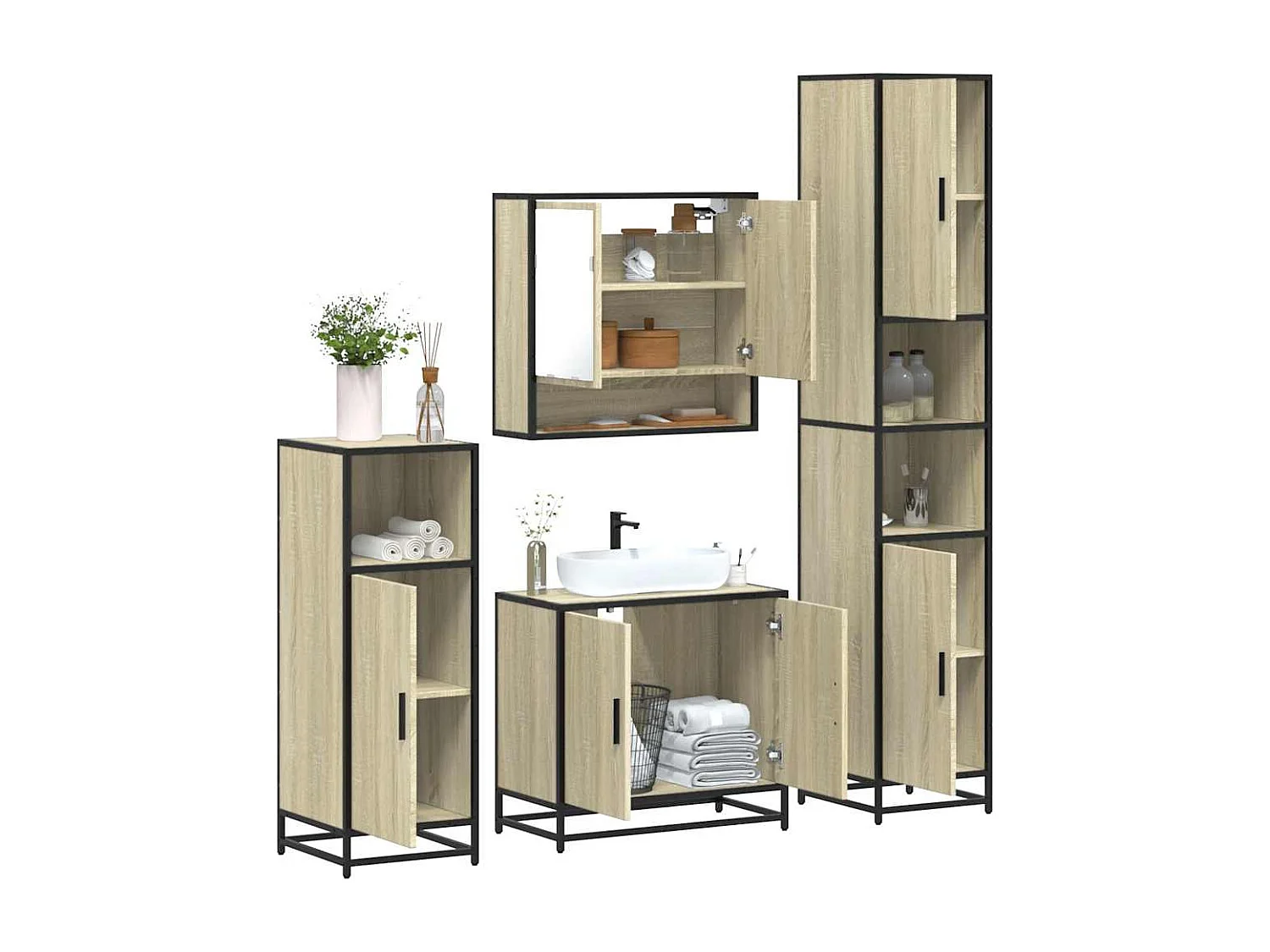 Ensemble de meubles de salle de bain 4 pcs chêne sonoma
