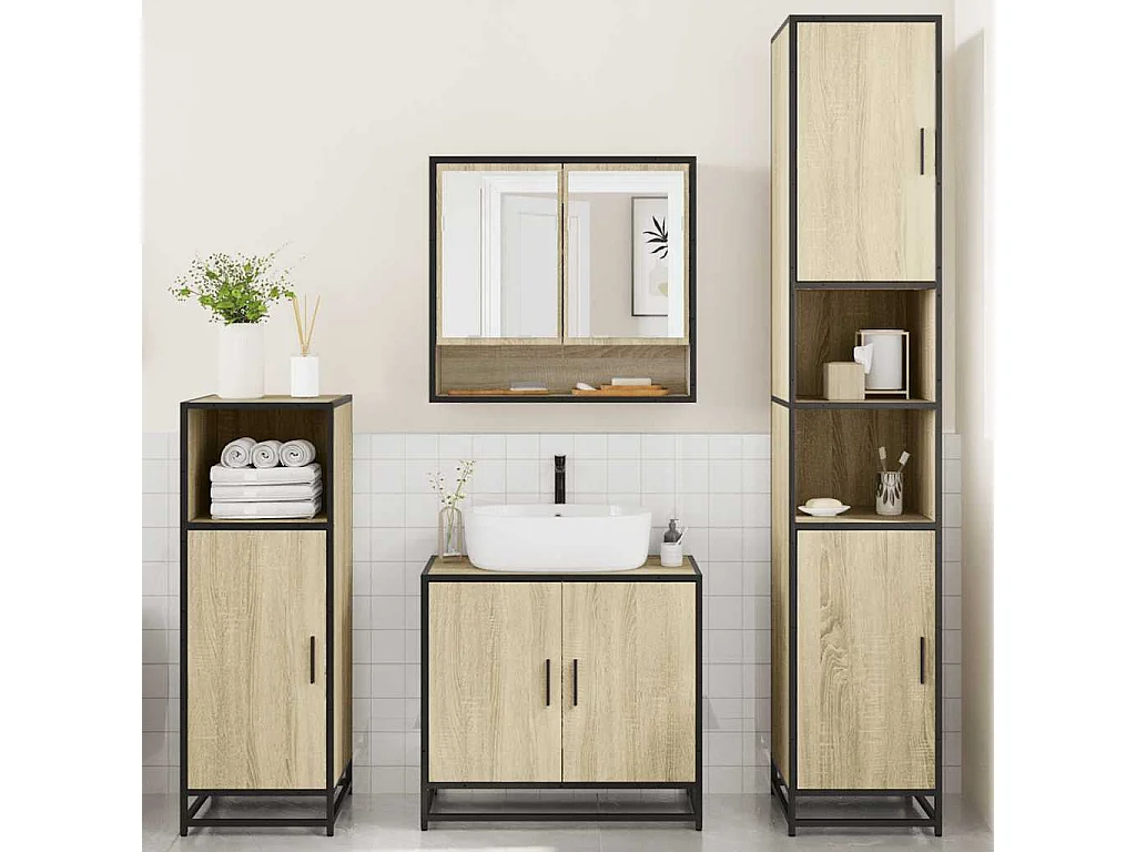 Ensemble de meubles de salle de bain 4 pcs chêne sonoma