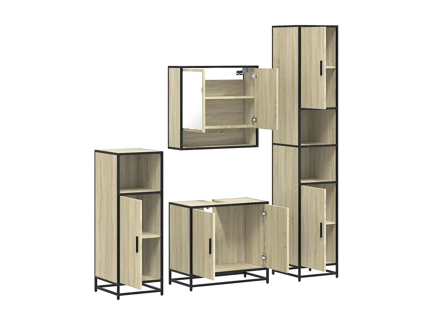 Ensemble de meubles de salle de bain 4 pcs chêne sonoma