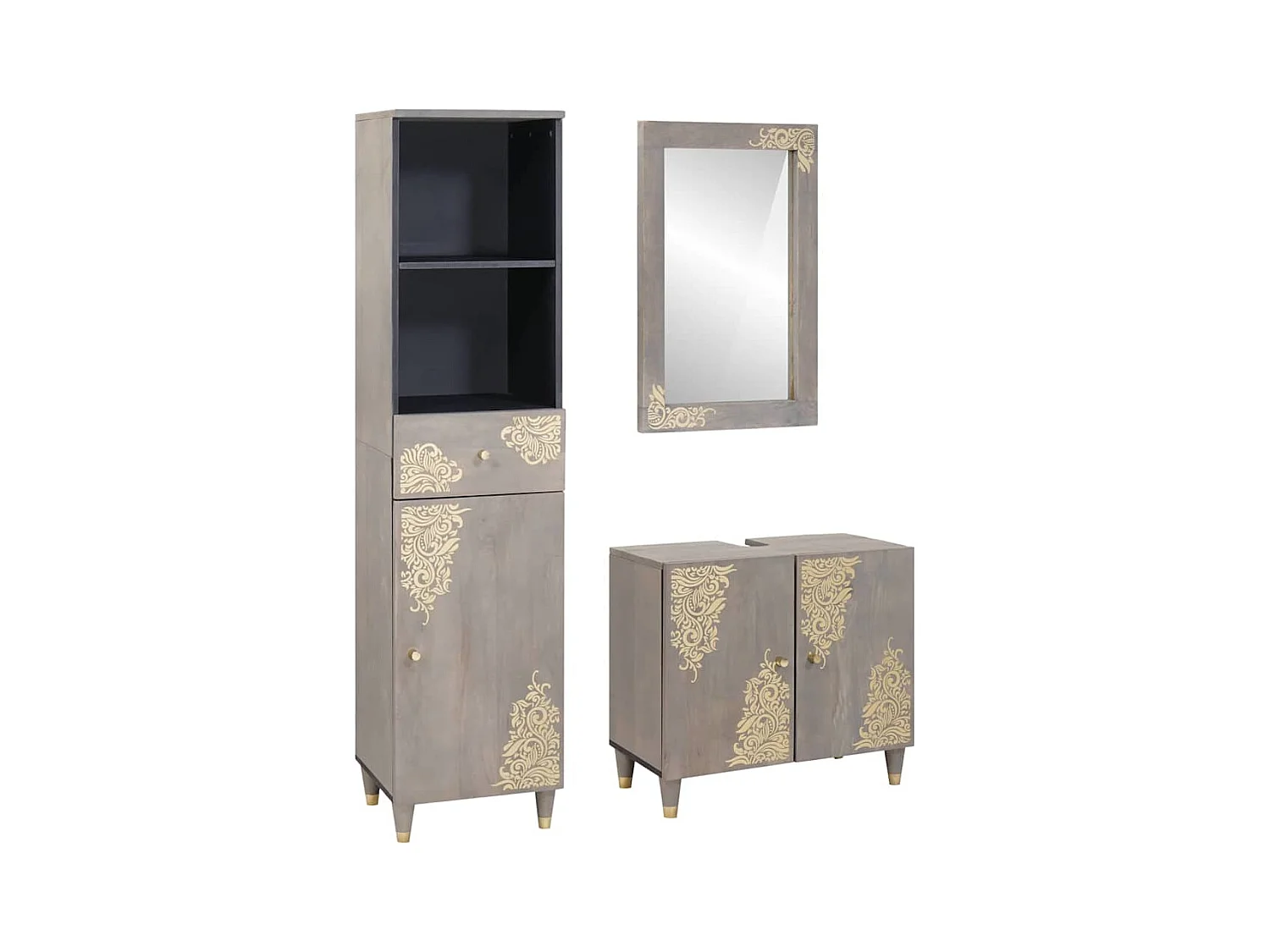 Ensemble de mobilier de salle de bain avec tiroir 3 pcs Gris