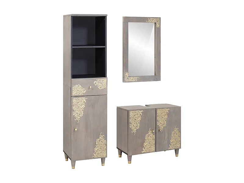 Ensemble de mobilier de salle de bain avec tiroir 3 pcs Gris