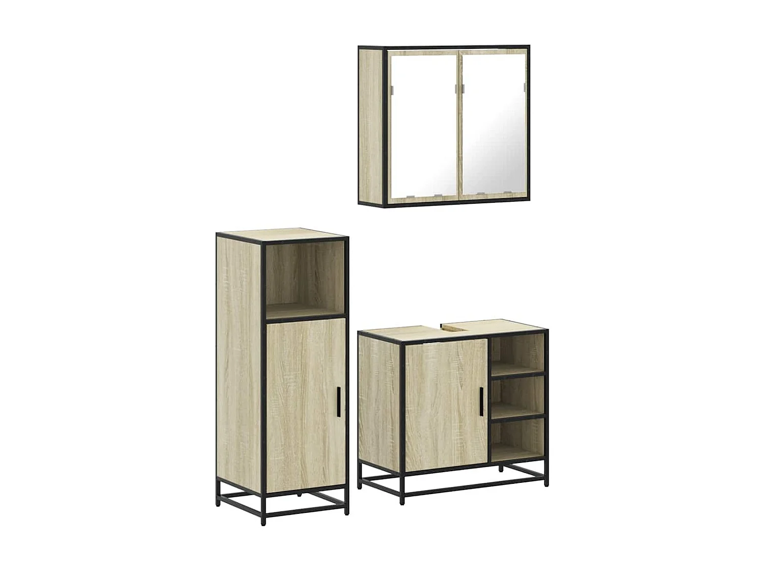 Set di mobili da bagno 3 pezzi in rovere Sonoma