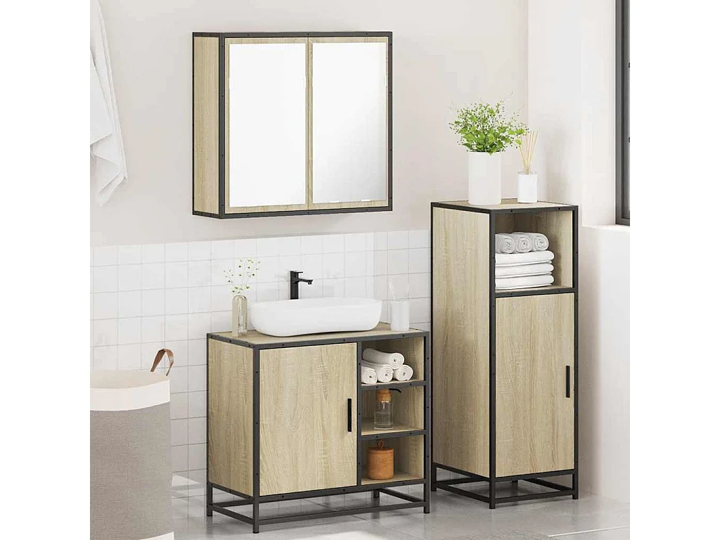 Set di mobili da bagno 3 pezzi in rovere Sonoma