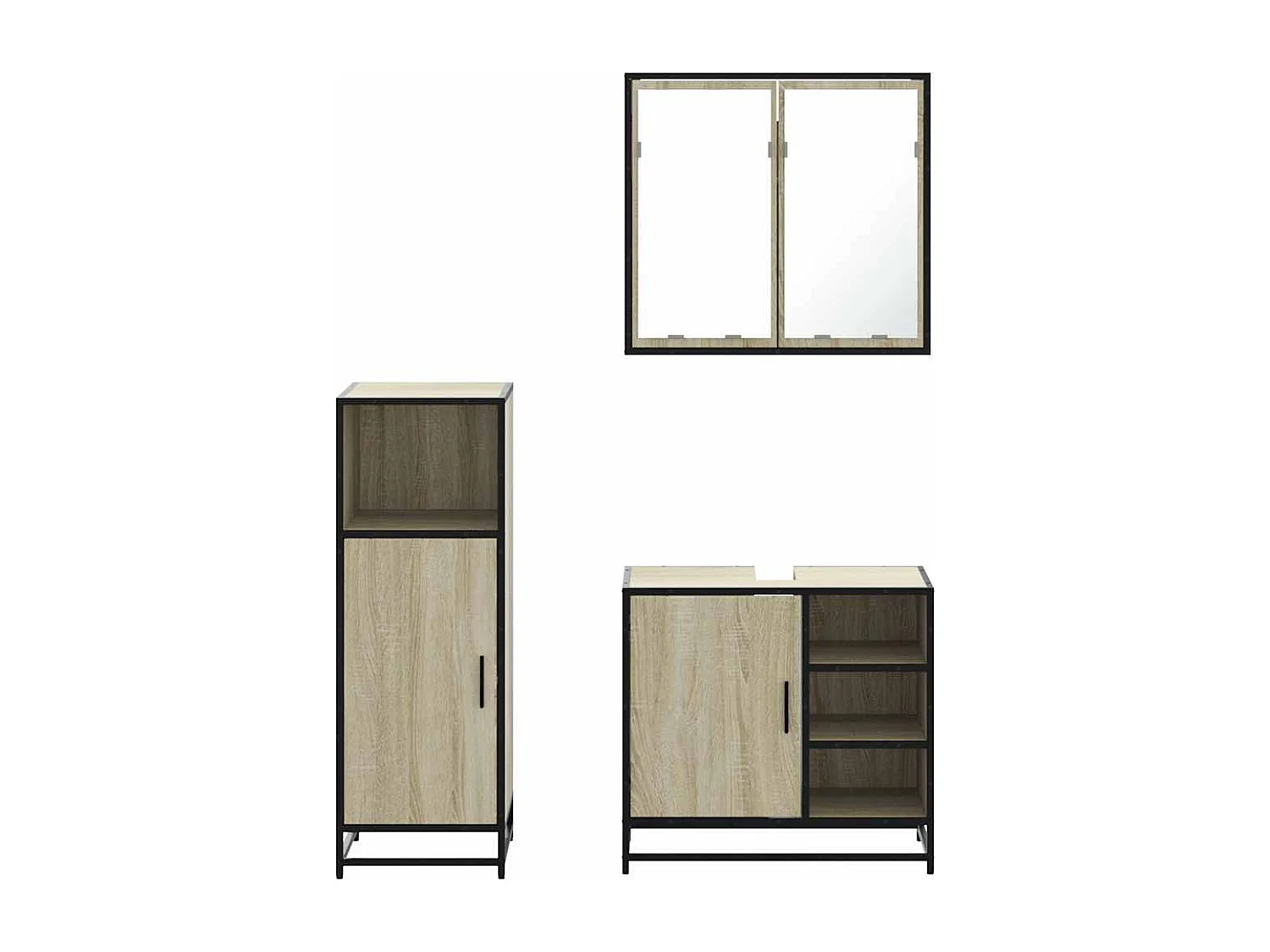 Set di mobili da bagno 3 pezzi in rovere Sonoma