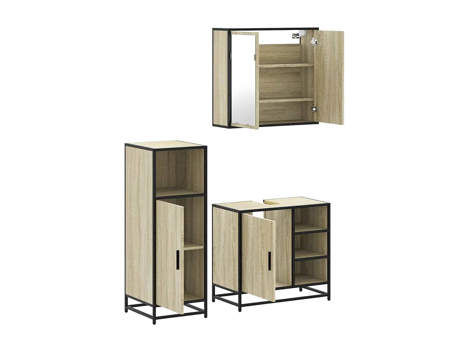 Set di mobili da bagno 3 pezzi in rovere Sonoma
