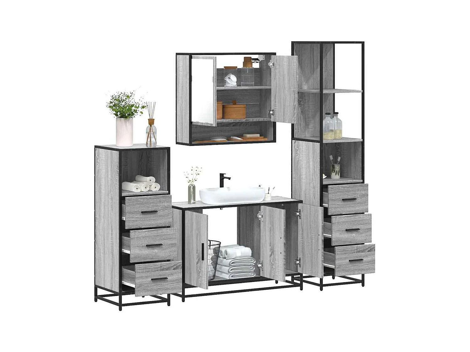 Ensemble de meubles de salle de bain 4 pcs sonoma gris