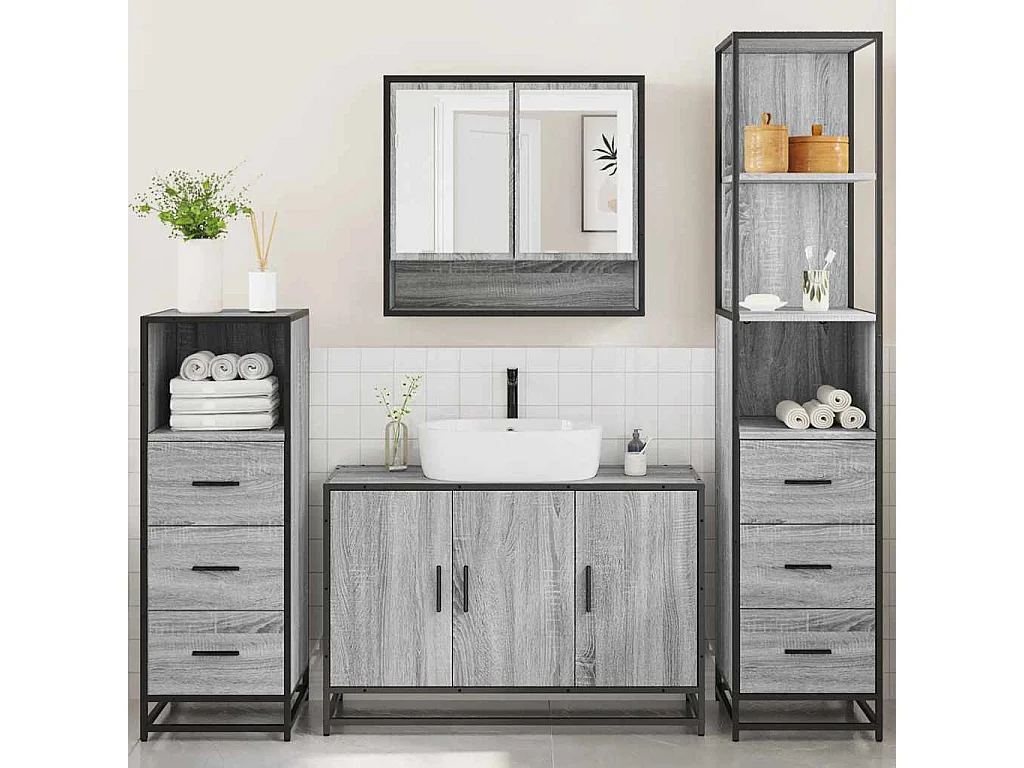 Set di mobili da bagno 4 pezzi grigio Sonoma