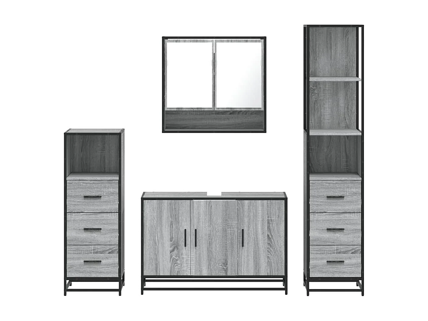 Set di mobili da bagno 4 pezzi grigio Sonoma