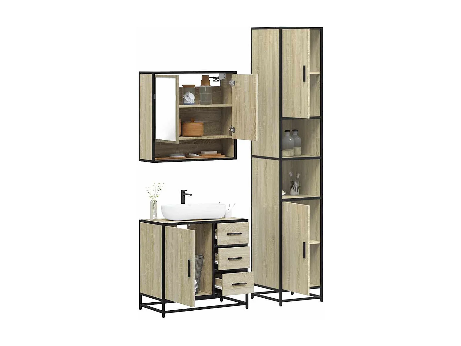 Ensemble de meubles de salle de bain 3 pcs chêne sonoma