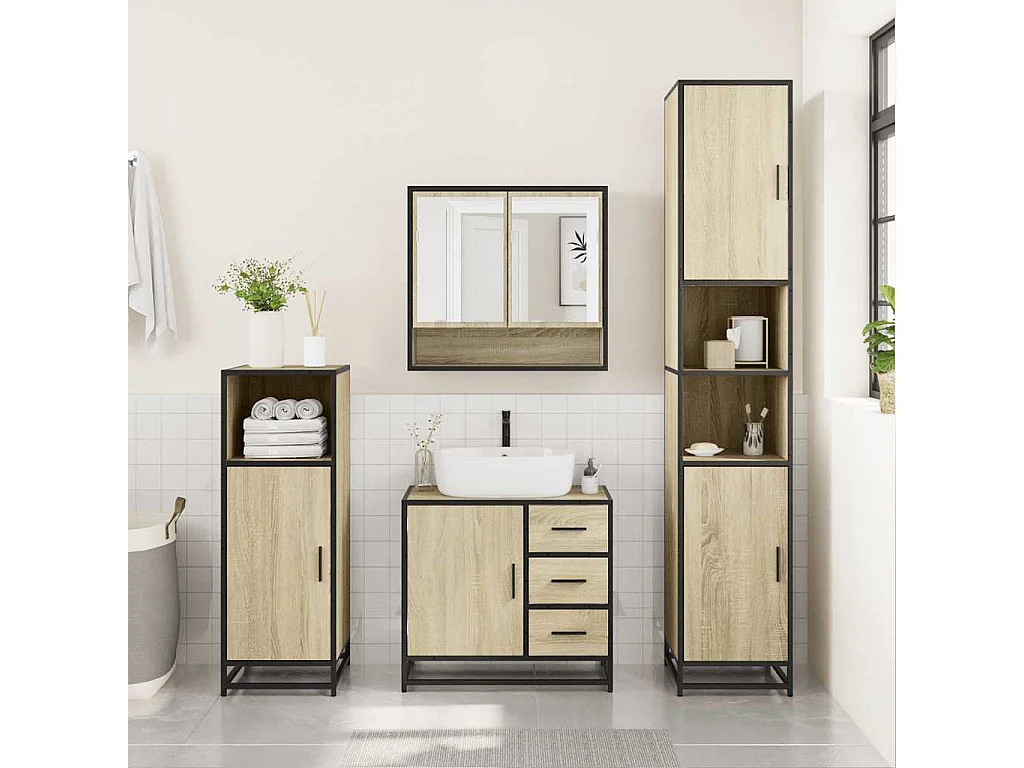 Ensemble de meubles de salle de bain 3 pcs chêne sonoma