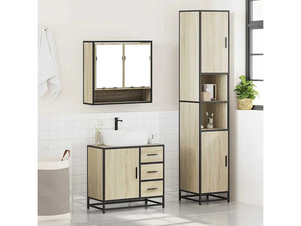 Ensemble de meubles de salle de bain 3 pcs chêne sonoma