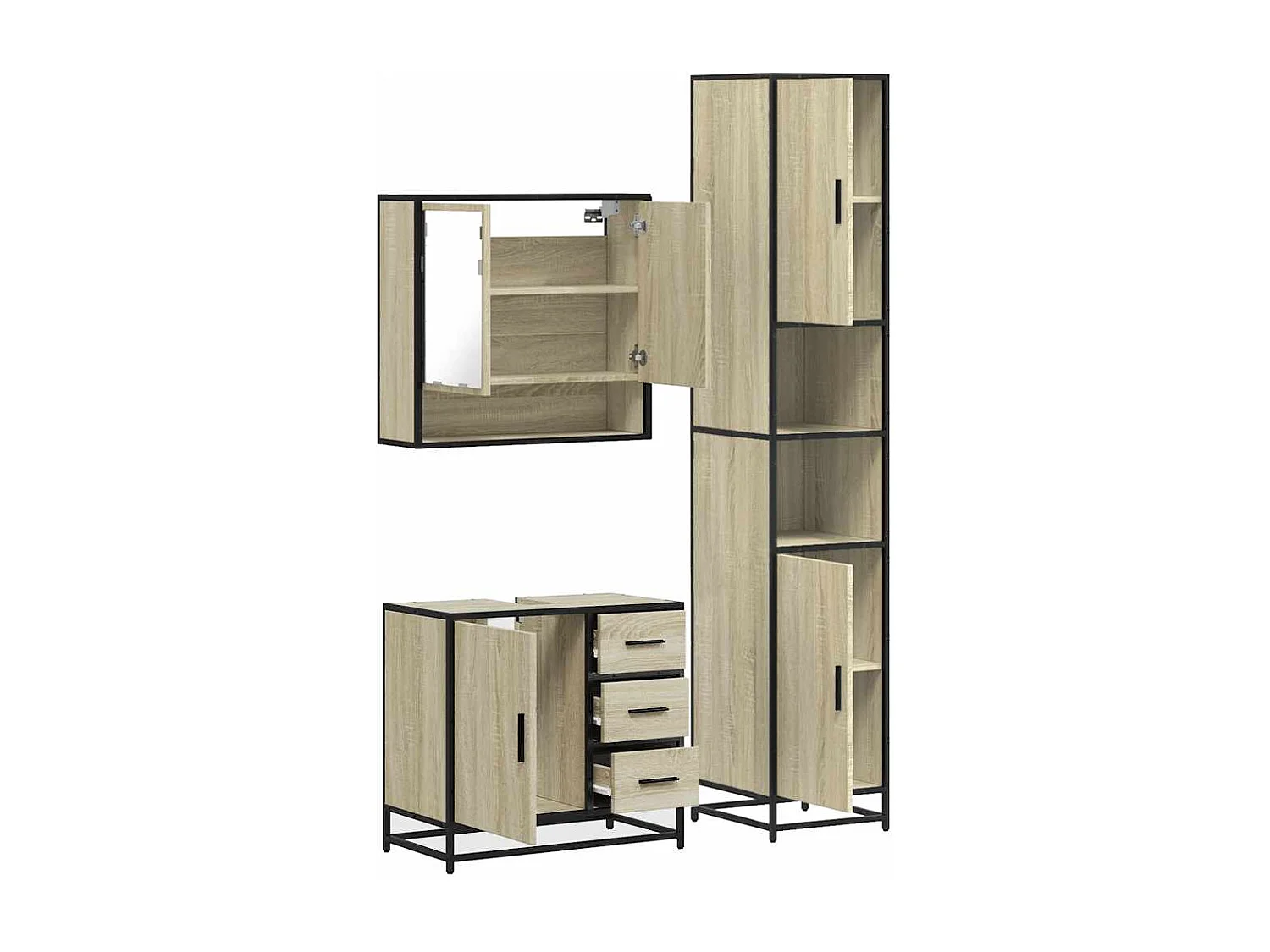 Ensemble de meubles de salle de bain 3 pcs chêne sonoma