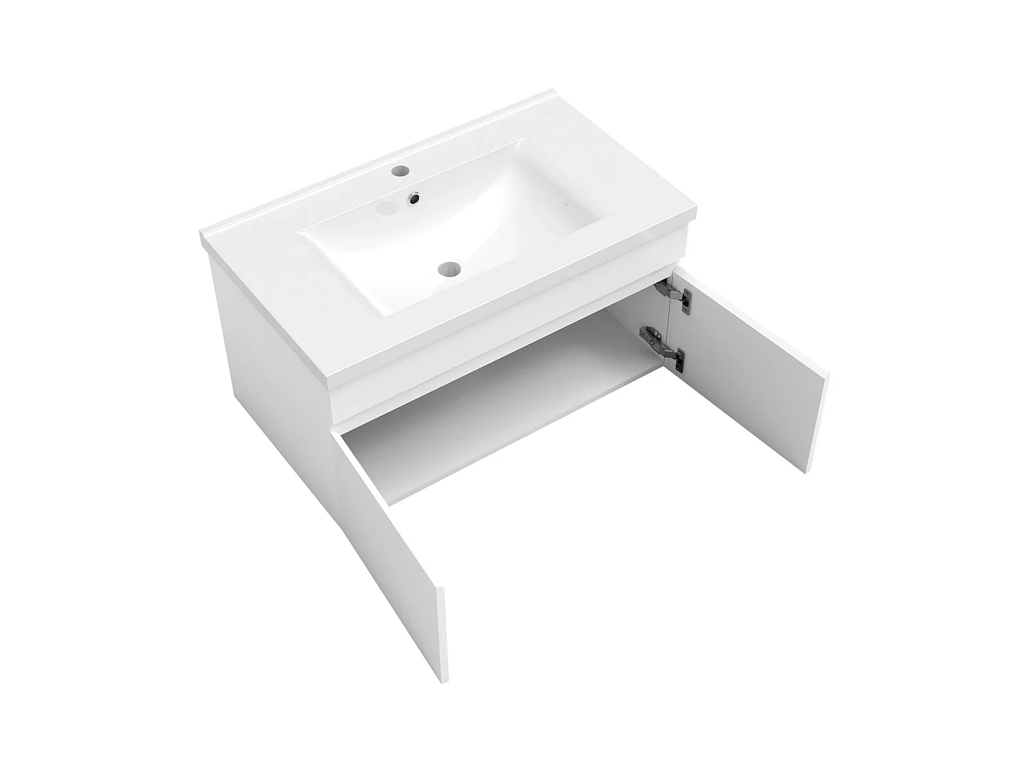 AICA Ensemble meuble Salle de Bain avec portes + vasque céramique, L x W x H: 79,5x45x40cm， Blanc Mat