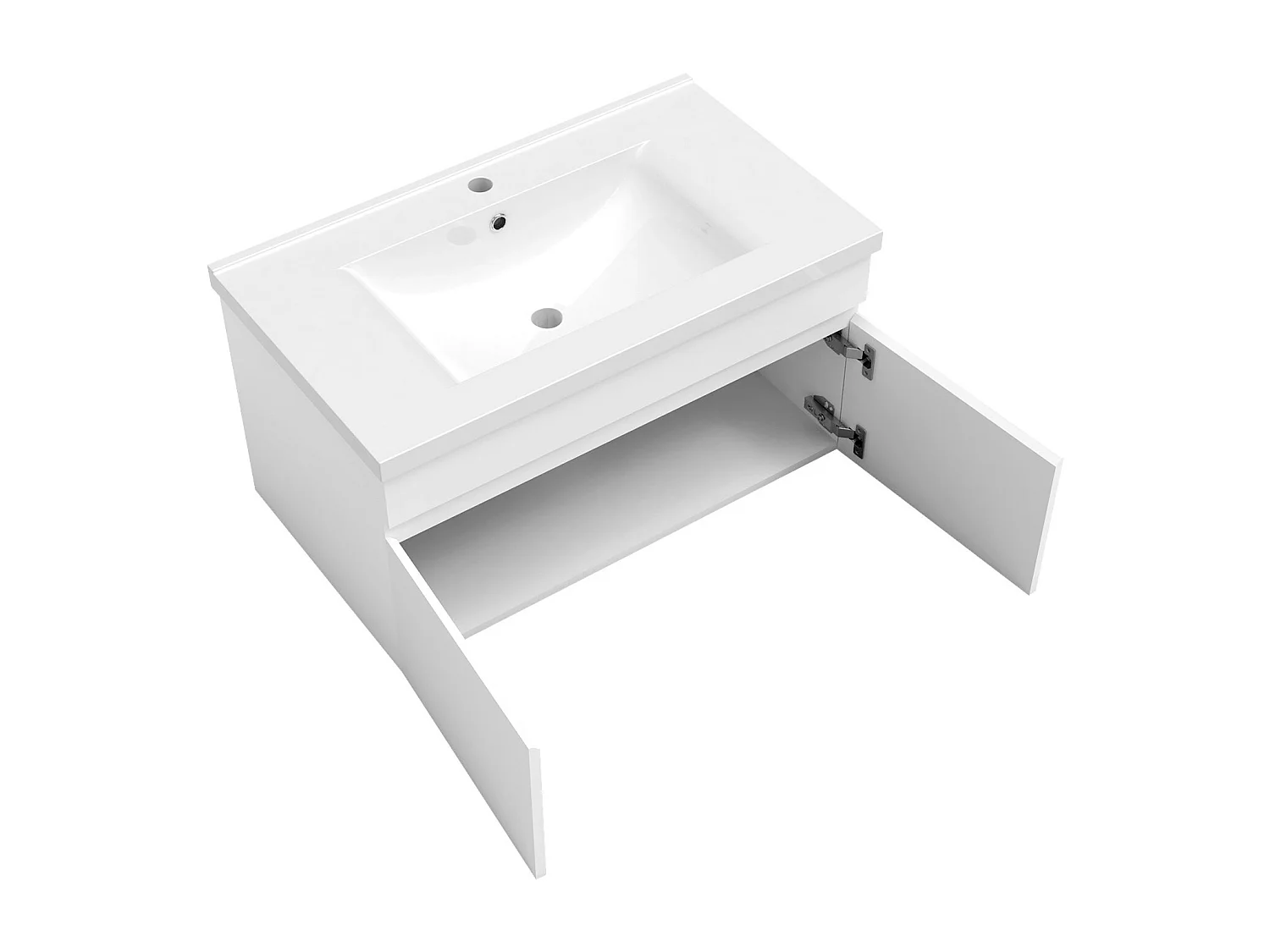 AICA Ensemble meuble Salle de Bain avec portes + vasque céramique, L x W x H: 79,5x45x40cm， Blanc Mat
