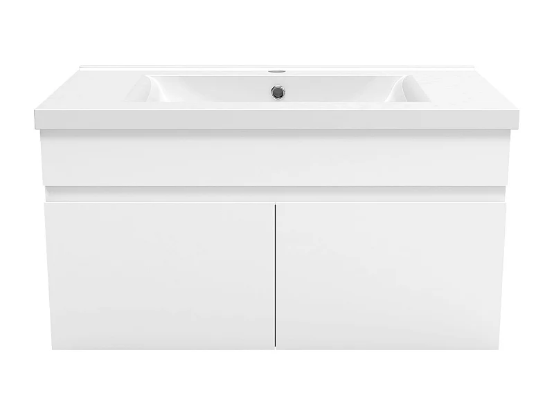 AICA Ensemble meuble Salle de Bain avec portes + vasque céramique, L x W x H: 79,5x45x40cm， Blanc Mat