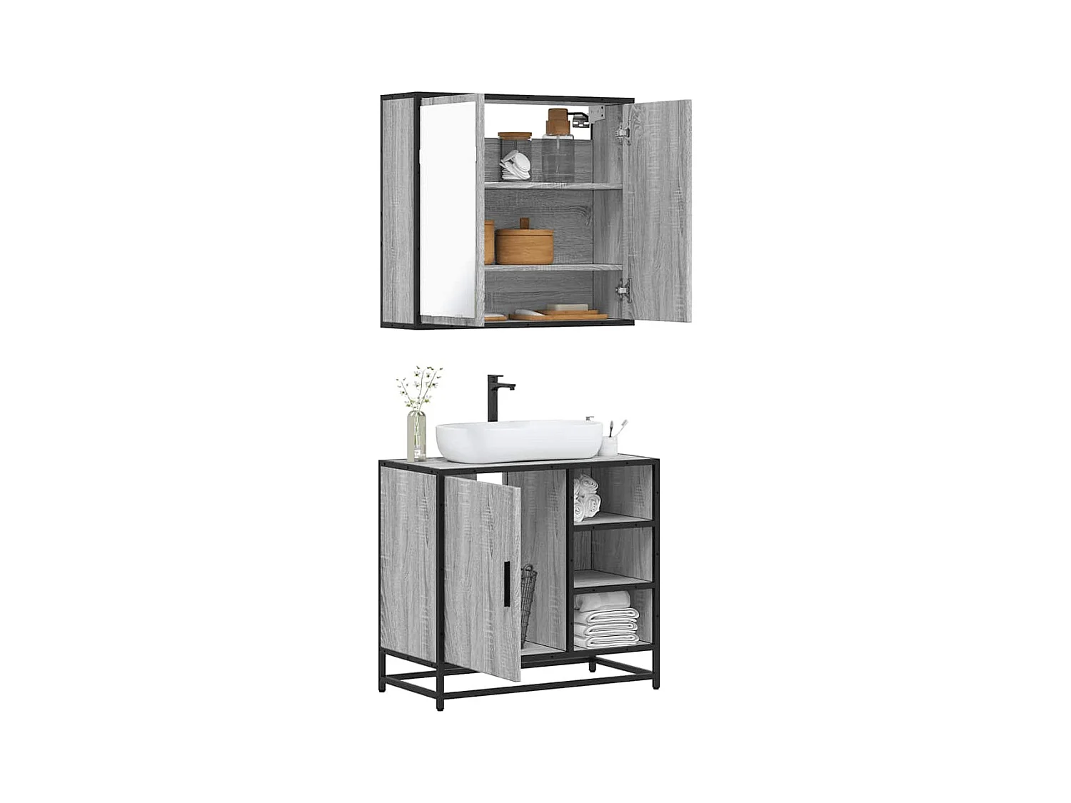 Ensemble de meubles de salle de bain 2 pcs Sonoma gris