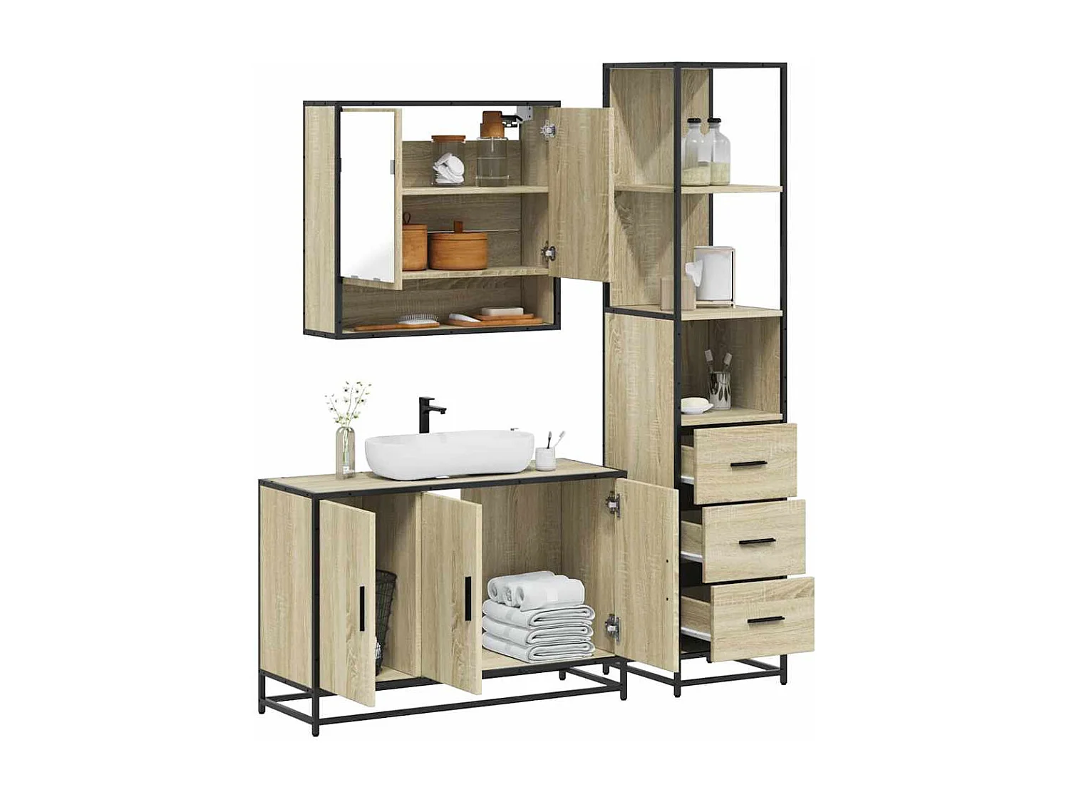 Ensemble de meubles de salle de bain 3 pcs chêne sonoma