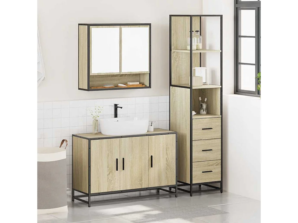 Ensemble de meubles de salle de bain 3 pcs chêne sonoma