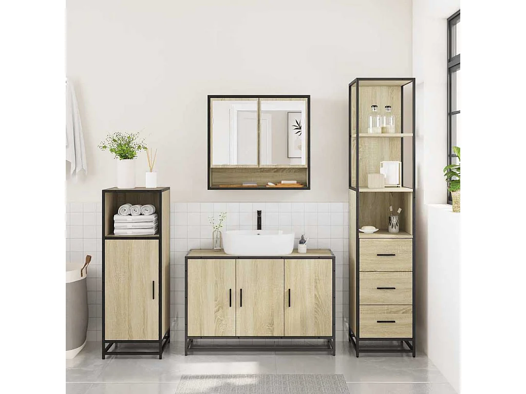 Ensemble de meubles de salle de bain 3 pcs chêne sonoma