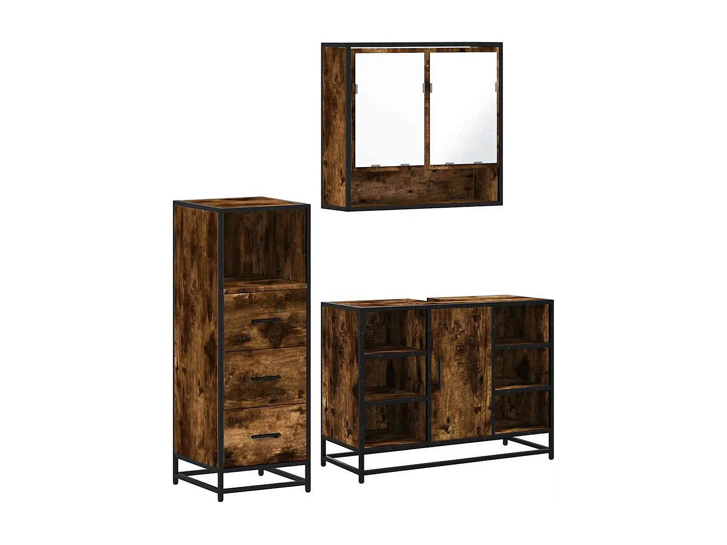 Ensemble de meubles de salle de bain 3 pcs Chêne fumé