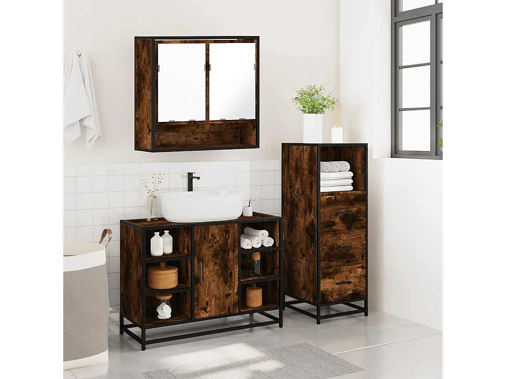 Ensemble de meubles de salle de bain 3 pcs Chêne fumé