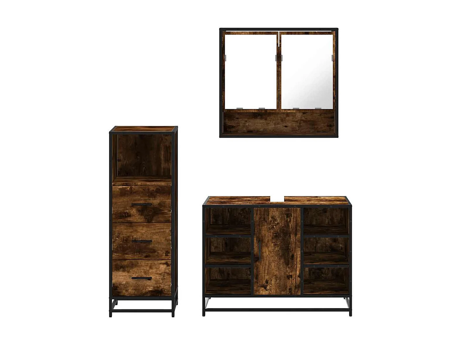 Ensemble de meubles de salle de bain 3 pcs Chêne fumé