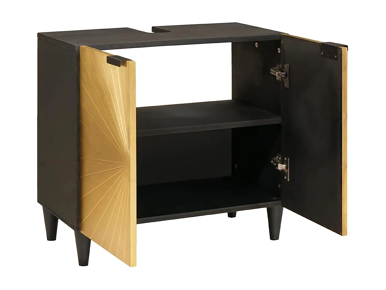 Armoire d'évier avec étagère Noir et or 62 x 33 x 58 cm