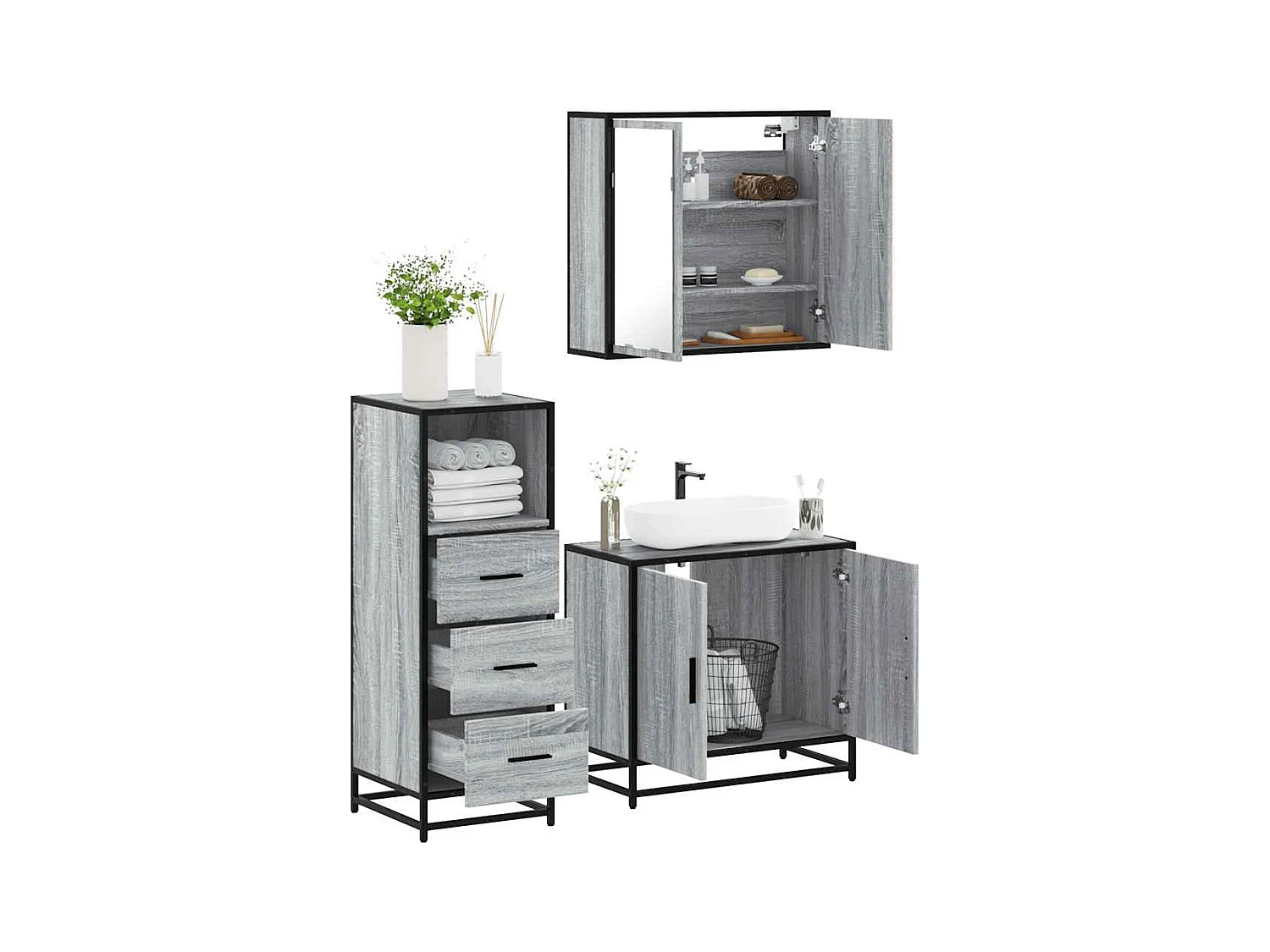 Set di mobili da bagno Sonoma Grey da 3 pezzi