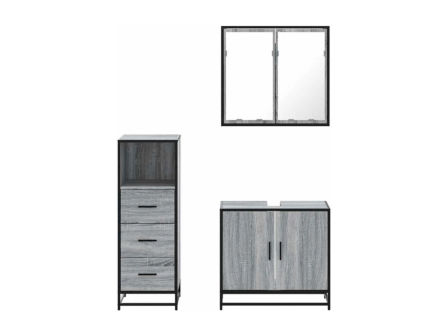 Ensemble de meubles de salle de bain 3 pcs Sonoma gris