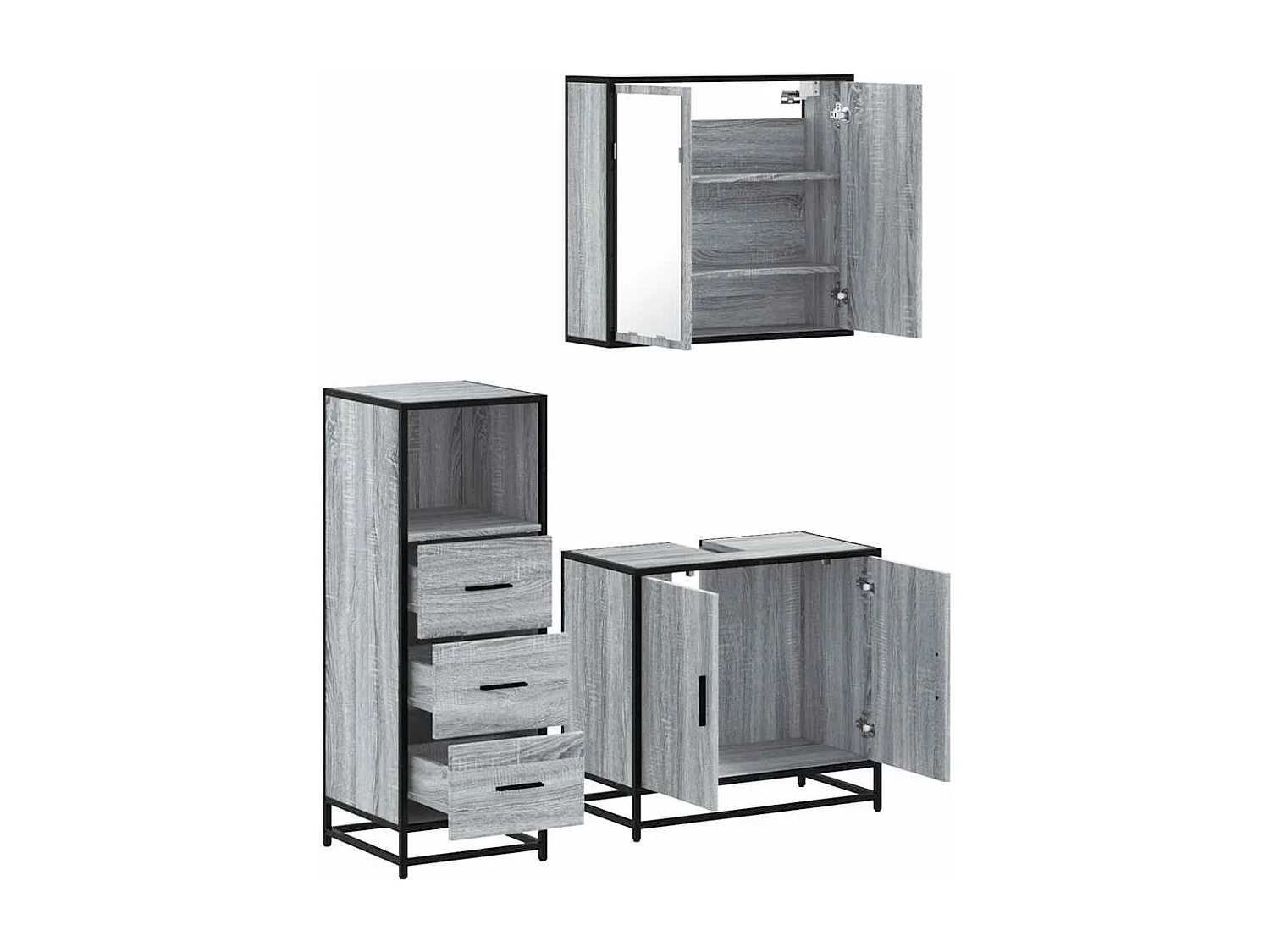 Ensemble de meubles de salle de bain 3 pcs Sonoma gris