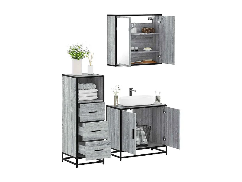 Ensemble de meubles de salle de bain 3 pcs Sonoma gris