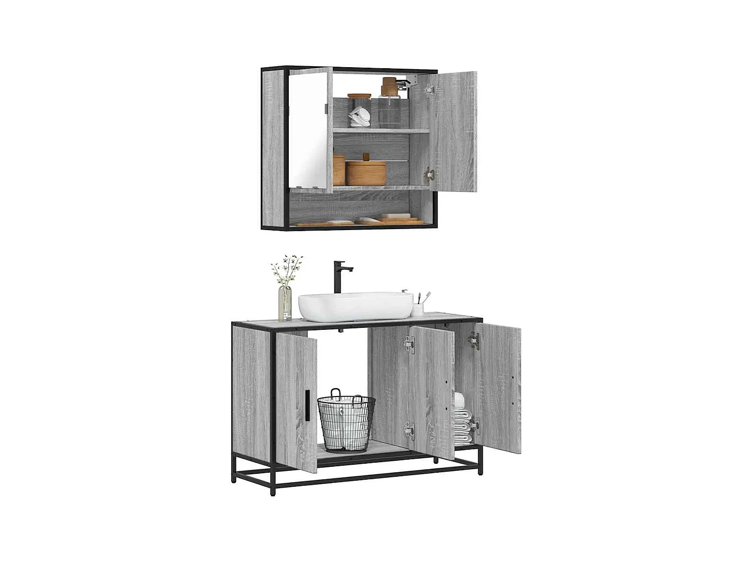 Ensemble de meubles de salle de bain 2 pcs Sonoma gris