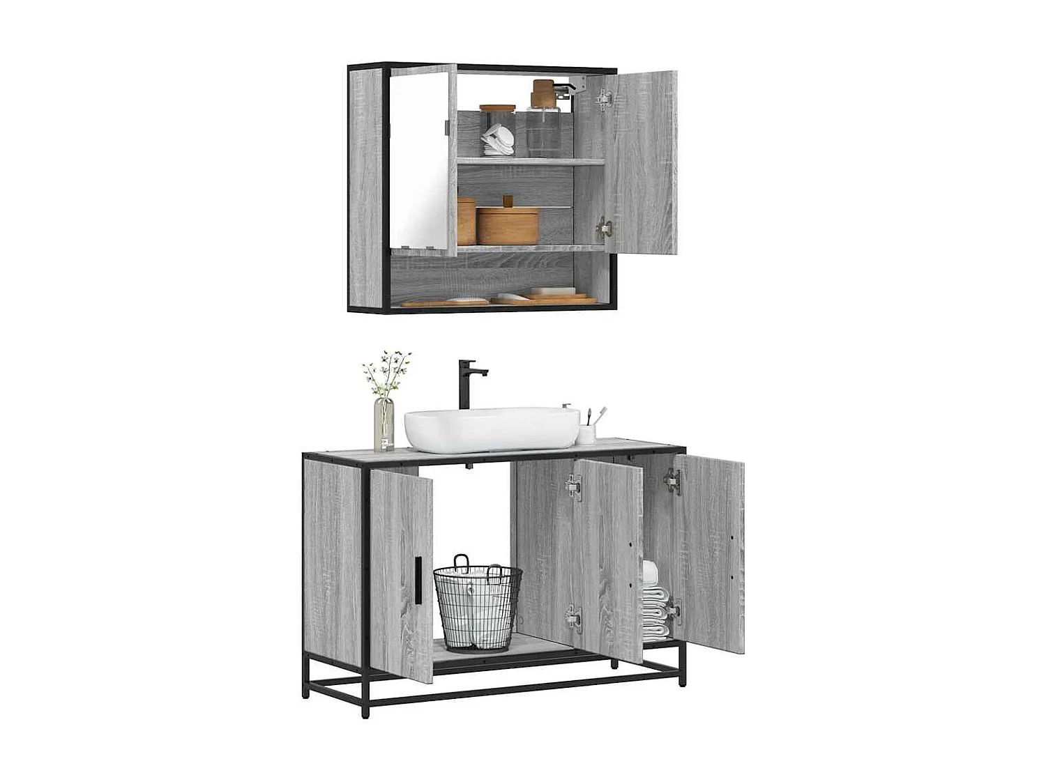 Ensemble de meubles de salle de bain 2 pcs Sonoma gris