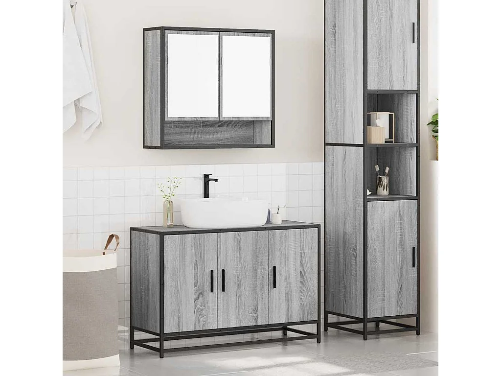 Ensemble de meubles de salle de bain 2 pcs Sonoma gris