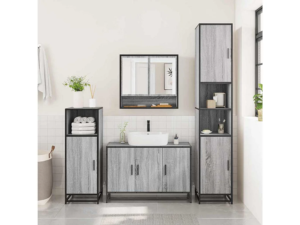 Ensemble de meubles de salle de bain 2 pcs Sonoma gris