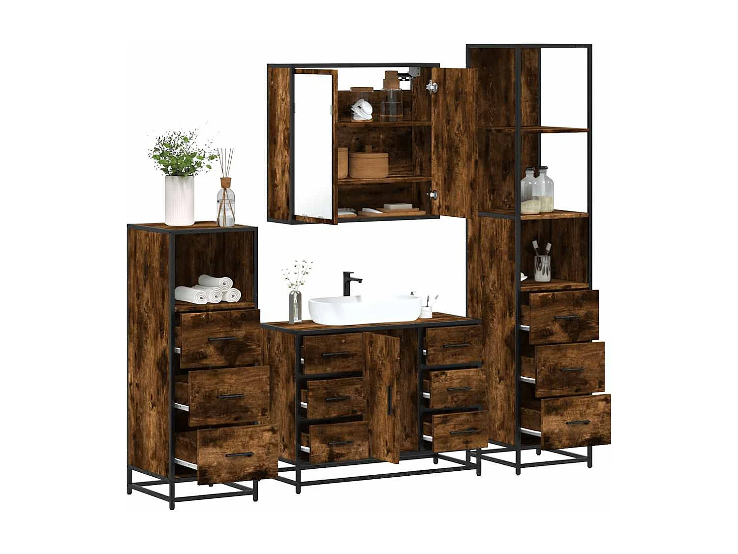 Ensemble meubles salle de bain 4 pcs chêne fumé bois ingénierie
