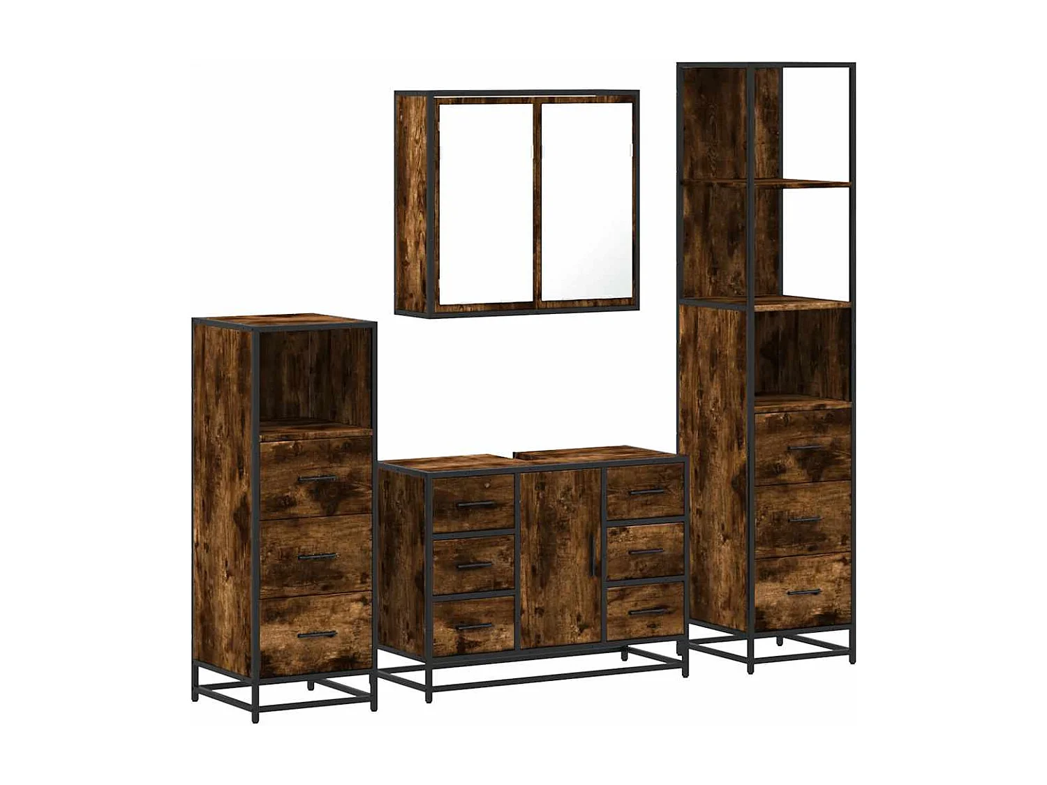 Ensemble meubles salle de bain 4 pcs chêne fumé bois ingénierie