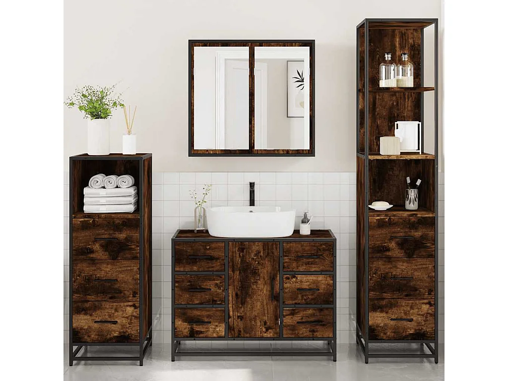 Ensemble meubles salle de bain 4 pcs chêne fumé bois ingénierie