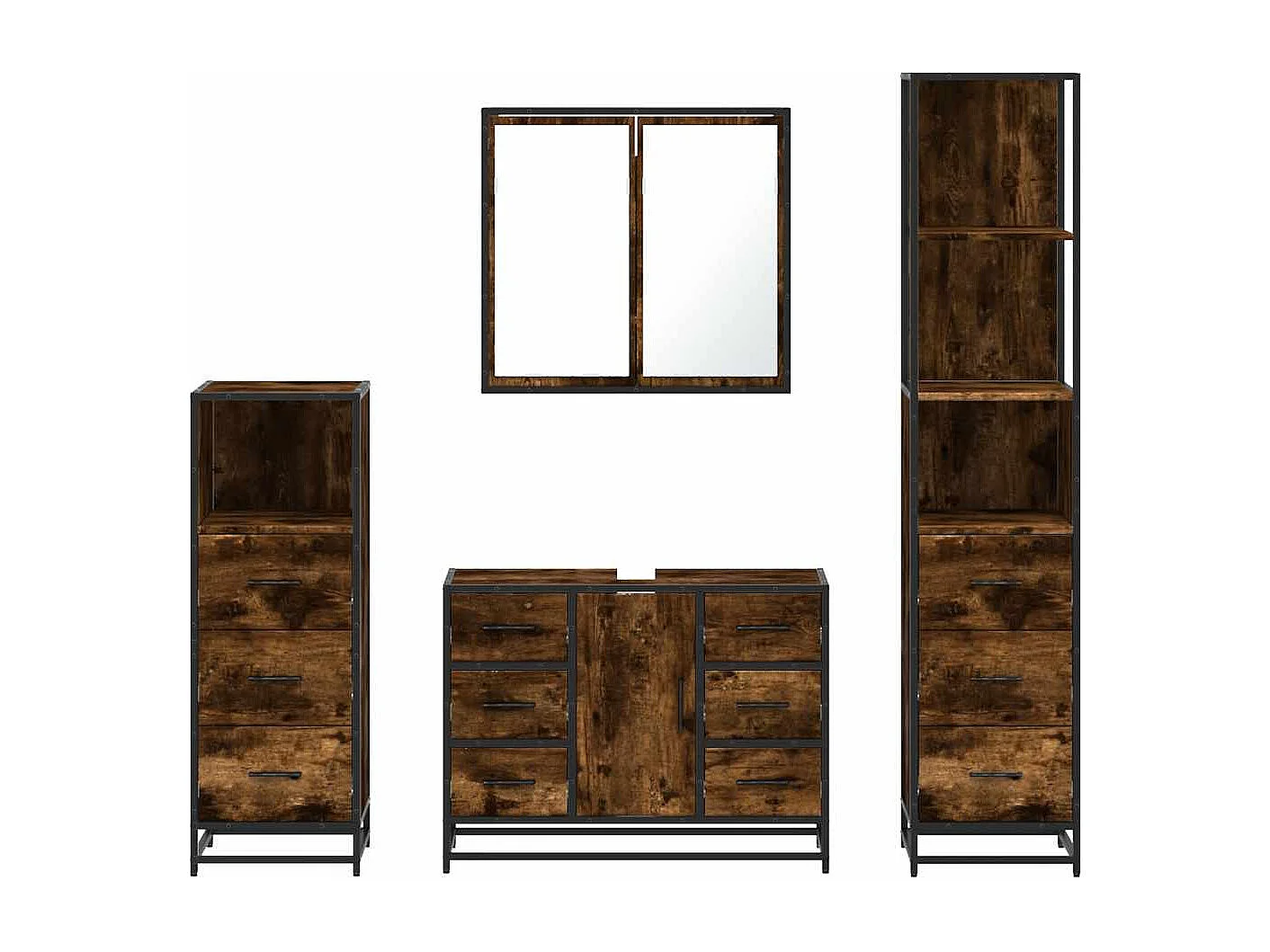 Ensemble meubles salle de bain 4 pcs chêne fumé bois ingénierie