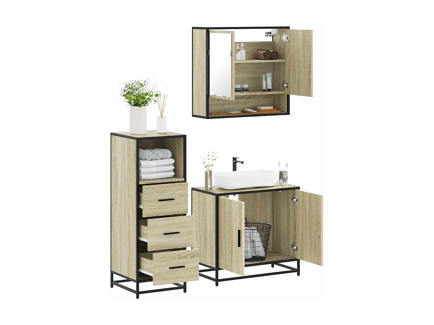 Conjunto de muebles de baño de 3 piezas roble sonoma