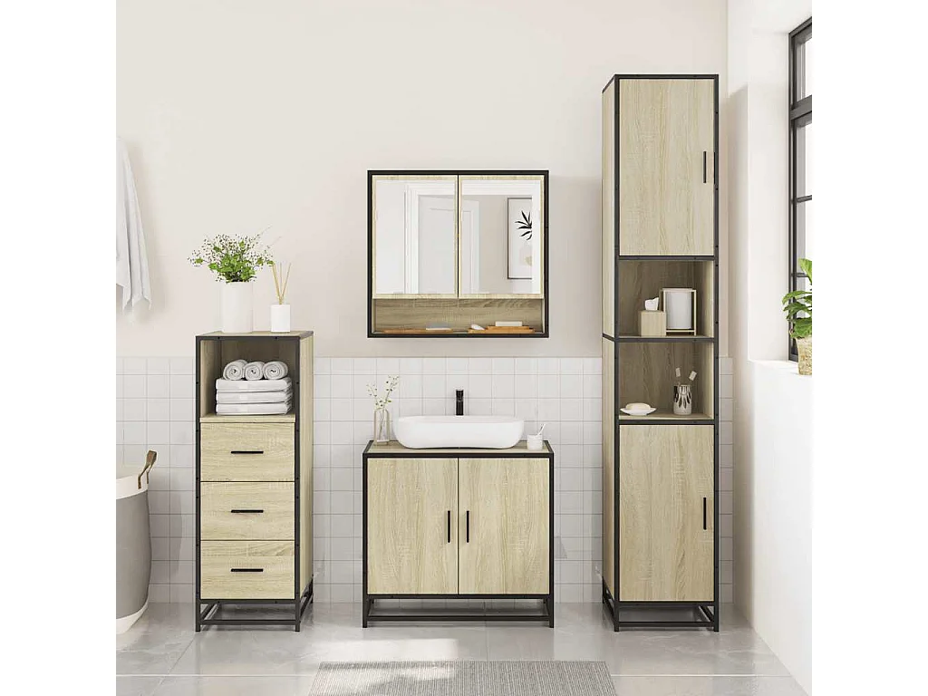 Conjunto de muebles de baño de 3 piezas roble sonoma