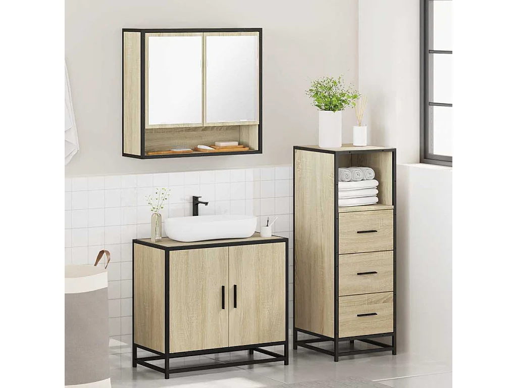 Conjunto de muebles de baño de 3 piezas roble sonoma