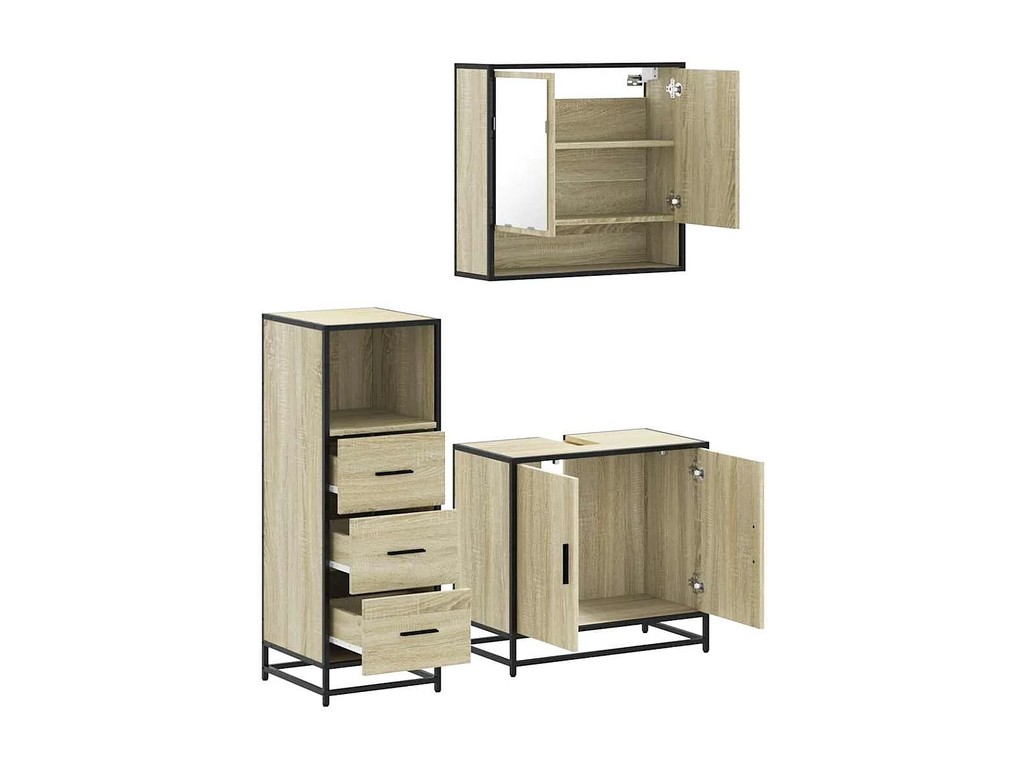 Conjunto de muebles de baño de 3 piezas roble sonoma